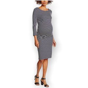 Noppies Navy and white striped 3/4 length sleeves knee length maternity dress L